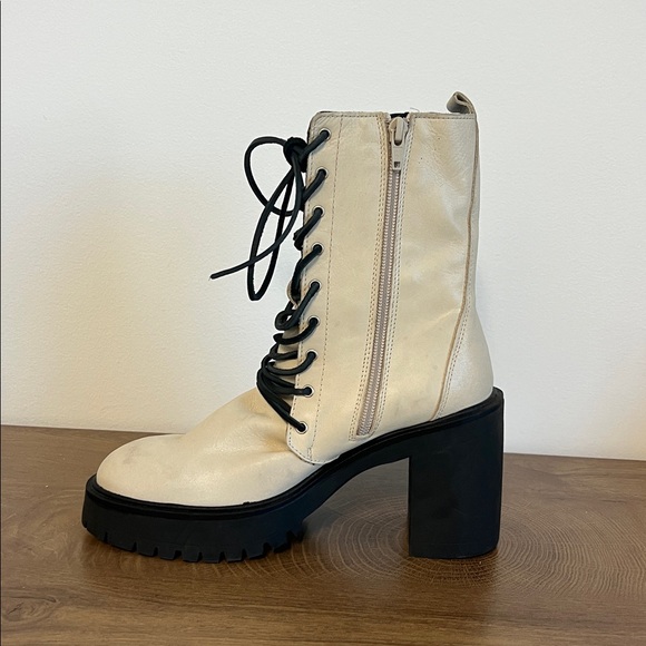 Free People Dylan Lace-Up Boots Platform Heel Ivory White Leather EU 38 US 8 - Picture 10 of 14